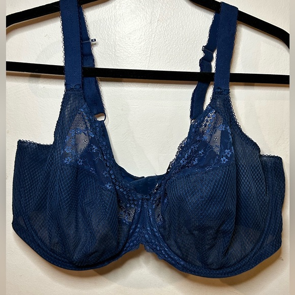 Elomi Charley Blue Petrol Stretch Lace & Mesh Plunge Bra Racerback Opt sz 42G - Picture 1 of 15